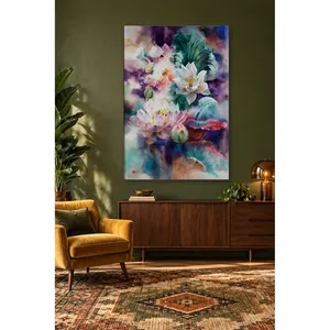 ภาพพิมพ์บนผ้าใบลายดอกบัวสีชมพูและสีขาวของฟิดา - Product Image 3