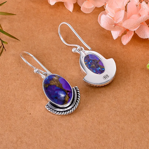 <b>Purple</b> Copper Turquoise <b>Earring</b> 925 Sterling Silver December Birthstone Oval Shape Handmade Jewelry Gift for Christmas - Product Image 4
