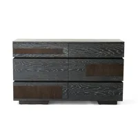 Commode moderne en chêne noir cerisé |   Commode de rangement pour chambre à coucher à 6 tiroirs avec texture de grain de bois naturel