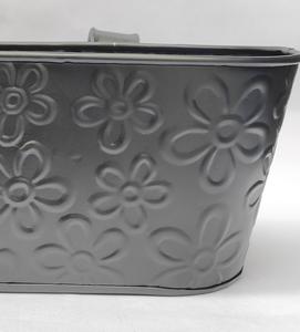 Jardinières ovales noires profondes avec motif floral gravé, magnifiques pots à fleurs galvanisés pour la décoration du jardin et de la maison - Product Image 3