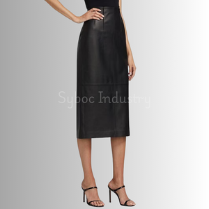 กระโปรงหนังทรงดินสอสีดำสำหรับผู้หญิงกระโปรงยาวสไตล์ใหม่กระโปรงนาปาหนังแท้ไซส์ใหญ่พิเศษ - Product Image 2