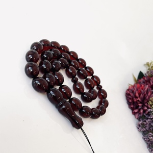 Misbaha en ambre baltique naturel, chapelet en ambre cerise, perles d'olivier - Product Image 4