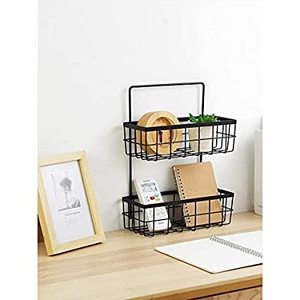 Panier à fruits en fil métallique enduit de poudre noire, panier en fer noir-paniers en métal noir avec poignées - Product Image 4