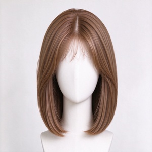Light Brown Short Straight Human Hair <b>Wig</b> Bob Bobo Hairpiece Natural Scalp Middle Part for Women - Product Image 3