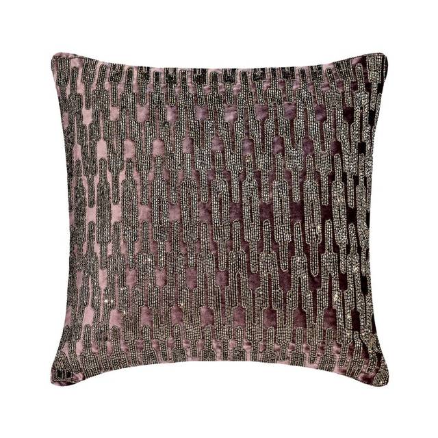 Decorative Pillow Cover Purple Velvet Throw Pillow Cover Beaded Geometric Pattern for FallHalloween Decor