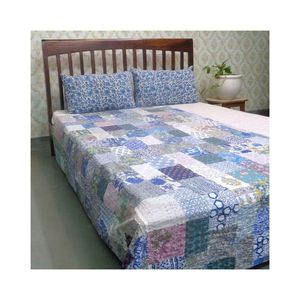 Lightweight <b>Summer</b> Kantha Quilt HandBlock Printed Cotton Patchwork Twin Size Soft Fair Trade Traditional Bohemian Style for Sale - Product Image 1