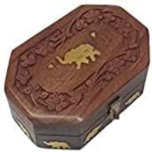 Petit éléphant octogonal en bois fait à la main Design femmes élégant bijoux organisateur stockage 6X4X2 pouces boîte à bijoux serrure - Product Image 2