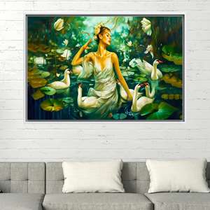 ศิลปะติดผนังเทพธิดาแห่งทะเลสาบหงส์: ผ้าใบพิมพ์ลายแฟนตาซีในตำนาน พร้อมกรอบสีขาว - Product Image 1