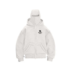 Nouveaux vêtements d'hiver Logo personnalisé lourd GSM goutte épaule Design élégant 100% coton surdimensionné hommes fermeture éclair sweats à capuche avec visage masqué - Product Image 3