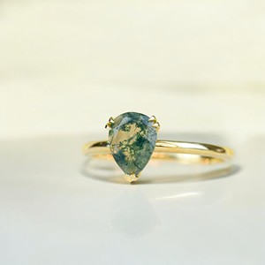 Agate Mousse Naturelle Plaqué Or 18K Bague Faite À La Main En Argent Sterling 925 Déclaration Lunette Réglage Poire Coupe Pierres Précieuses Bijoux - Product Image 5