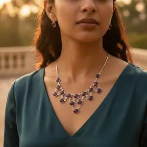 Collier en argent 925 avec améthyste pour femmes, bijoux en pierres précieuses tendance - Product Image 3