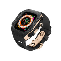 Kit de modification en fibre de carbone de luxe pour Apple Watch Ultra 3 2 1 49mm 44mm 45mm Bracelet + Boîtier + Couronne en diamant transparent Kit de modification Bracelet de montre FKM