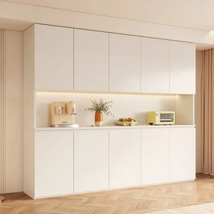 Buffet moderne minimaliste en bois massif écologique avec étagère vitrée et armoires de rangement pour cuisine ou salle à manger - Product Image 2