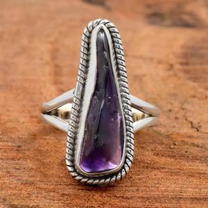 Anillo de amatista cruda de estilo bohemio hecho a mano, banda dividida religiosa cristiana, joyería de piedras preciosas curativas - Product Image 3