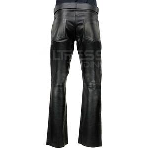 กางเกงหนังแท้ของผู้ชายกางเกง2025ลำลองมาใหม่กางเกงหนังลายทางทรงตรงโค้ง - Product Image 2