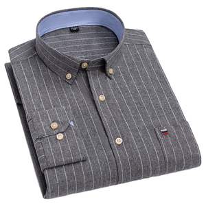 เสื้อเชิ้ตแขนยาวผ้าฝ้ายสีพื้นสำหรับผู้ชาย, เสื้อเชิ้ตแฟชั่นสไตล์ลำลองใส่100% สบาย - Product Image 3