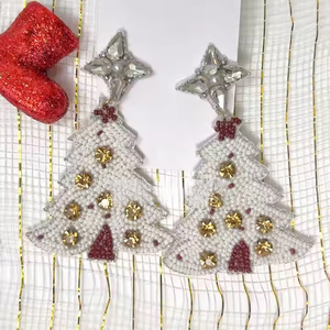 Classic <b>Christmas</b> Beaded <b>Earrings</b> for Women Handmade Festive Jewelry Holiday Party Hoop Fashion Accessories - Product Image 3