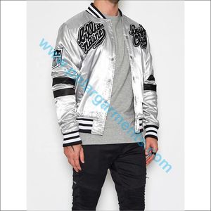 แจ็กเก็ตผ้าซาตินสำหรับผู้ชายงานตามสั่งเสื้อแจ็กเก็ตเบสบอลบอมเบอร์เลตเทอร์แมนดีไซน์สตรีทปักลาย - Product Image 4