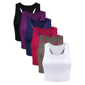 Custom Logo Summer Women's Sweet Short Crop <b>Tank</b> <b>Top</b> 100% Cotton Sleeveless <b>Racerback</b> - Product Image 2