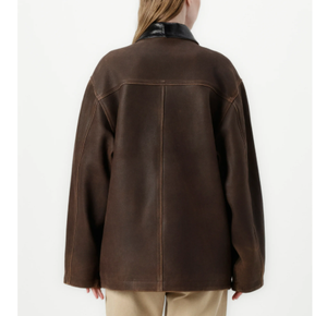 แจ็กเก็ตหนังแฟชั่นสำหรับสตรีแบบรูดซิปด้านหน้าสำหรับสุภาพสตรีสีน้ำตาลดำแบบลำลอง - Product Image 3