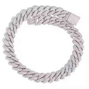 Chaîne à maillons cubains personnalisée de haute qualité de 14mm motif solide glacé plaqué rhodium en argent sterling 925 avec diamant Moissanite - Product Image 3