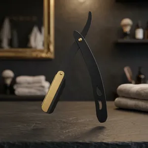 MORGANS INDUSTRIES MI-BR-0001 Black Gold <b>Straight</b> <b>Razor</b> Stainless Steel Blade for Men Barber Shop Use Single Blade Manual - Product Image 1