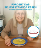 Assiette à soupe Unisono Plus spéciale 22 cm en porcelaine bleue de haute qualité, aide à manger à une main, écologique pour une véritable culture de la table