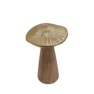 Lot de 3 sculptures en aluminium et bois de manguier, couleur cuivre et naturelle, design classique de taille moyenne pour la maison et la décoration de table - Product Image 4