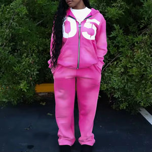 Survêtements d'hiver imprimés pour hommes par le fabricant, ensemble de vêtements de survêtement zippé, sweat-shirt à capuche et pantalon de survêtement, ensemble de sweat-shirt à capuche délavé à l'acide - Product Image 4