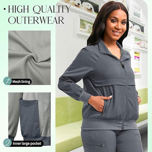 Spandex Stretch Zip Front Nurse <b>Scrubs</b> Hospital Uniform <b>Scrub</b> Jacket Medical Jacket for Women Summer Winter Hospital <b>Scrubs</b> - Product Image 3