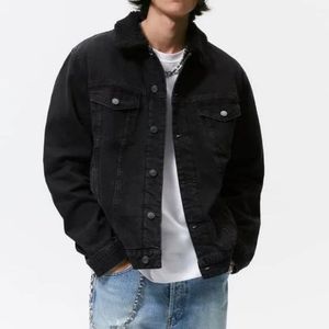 <b>Men's</b> Autumn Winter Windproof Denim <b>Jackets</b> Plus <b>Velvet</b> Casual Clothing Button Decoration Wholesale Fashion Trends Washed Weave - Product Image 2