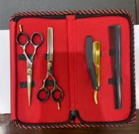 Kit de coiffeur professionnel Premium ciseaux de coupe de cheveux en acier inoxydable cisailles amincissantes rasoir droit peigne de base poignée en acier