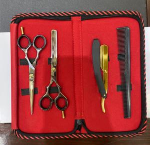 Kit de coiffeur professionnel Premium ciseaux de coupe de cheveux en acier inoxydable cisailles amincissantes rasoir droit peigne de base poignée en acier - Product Image 4