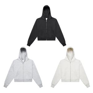 Sweat à capuche Boxy à double fermeture éclair personnalisé poids lourd 470gsm 100% coton sweat à capuche court pour hommes en éponge française pull à capuche à fermeture éclair - Product Image 3