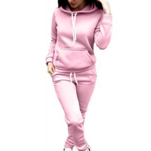 ชุดสองชิ้นแบบสวมหัวมีฮู้ดแบบสวมหัวเอวยางยืดสำหรับฤดูใบไม้ร่วงของผู้หญิงทันสมัยพร้อมกางเกงสายรัดข้อเท้าลวดลายทึบเพื่อความสบายที่บ้าน - Product Image 5