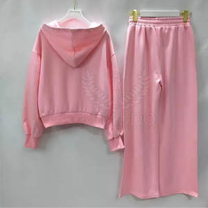 Ensemble de survêtement deux pièces pour femme, décontracté, uni, avec strass, style jogging, vente en gros - Product Image 3