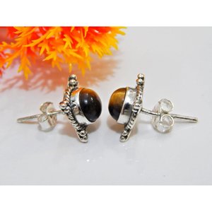 Pendientes de ojo de tigre genuino, joyería de plata de ley 925 con cabujón de piedras preciosas hechas a mano de oro rosa, pendientes de ojo de tigre - Product Image 4