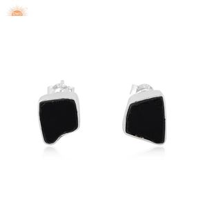 Trendy 925 Sterling Silver Stud <b>Earrings</b> with Natural <b>Black</b> Obsidian Gemstone Ethical Custom Jewelry <b>for</b> <b>Women</b> Manufacturers - Product Image 1