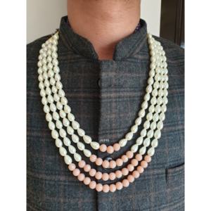 Conjunto de collar de novio con perlas y piedras de melocotón - Product Image 4