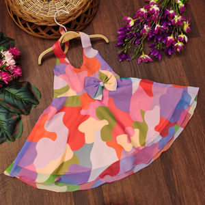 Robe ethnique pour filles Shoryam Fashion, noire, à fleurs, entièrement cousue, à séchage rapide, sans manches, mi-longue, pour les fêtes, pour les enfants de 2 à 8 ans - Product Image 1