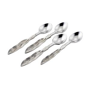 Cubiertos de acero inoxidable de lujo elegante, Juego de 4 piezas, mango de pluma ecológico plateado - Product Image 1