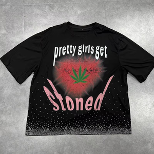 Chemises noires personnalisées de haute qualité 100% coton T-shirts graphiques personnalisés avec impression Dtg Chemises surdimensionnées avec strass pour hommes - Product Image 2