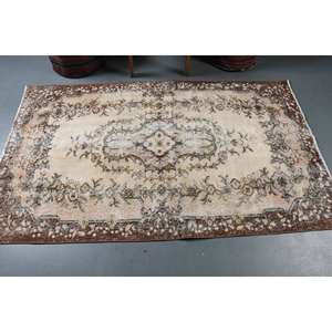 พรมปูพื้นขนแกะวินเทจ6.3ft 3.8 x ทรงสี่เหลี่ยมผืนผ้าดีไซน์คลาสสิกสีเบจสีน้ำตาลอมเหลืองสำหรับตกแต่ง - Product Image 3