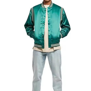 Chaqueta de bombardero de satén ligera con logotipo personalizado, chaqueta con letras de béisbol, chaqueta universitaria de hip hop con concha de seda roja, chaqueta de satén para hombre - Product Image 6