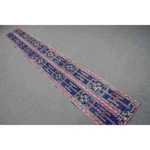 Alfombra Turca de 1.5x10.1 pies, Alfombra Vintage, Alfombra de Lana Azul Ombré - Product Image 1