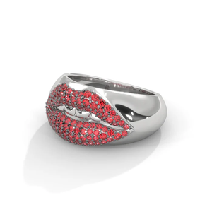 Bague Lèvres Sculptées Kiss My Art en Argent Sterling Plaqué Or Blanc Rose 18K avec Diamants Créés en Laboratoire – Style Minimaliste pour Femme - Product Image 3