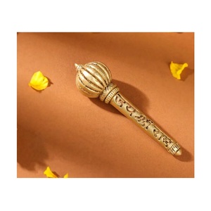 Petite statue de Hanuman en laiton antique et moderne faite à la main avec sculpture de bénédiction polie Gada imprimée numérique fabriquée en Inde - Product Image 1