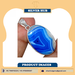 Incroyable pendentif en agate du Botswana bleue faite à la main 925 bijoux en argent sterling massif vente en gros prix d'usine par le vendeur - Product Image 4