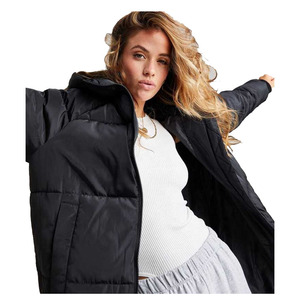Veste matelassée en tricot surdimensionnée noire pour femmes, respirante, grande taille, écologique, couleur unie, chaude, à capuche, fermeture éclair, hiver - Product Image 5