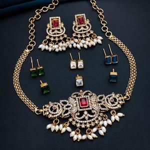 Elegante mejor calidad con acabado mate AD Stones Look diseñador collar conjunto con pendientes para ocasiones especiales desgaste para mujeres - Product Image 1